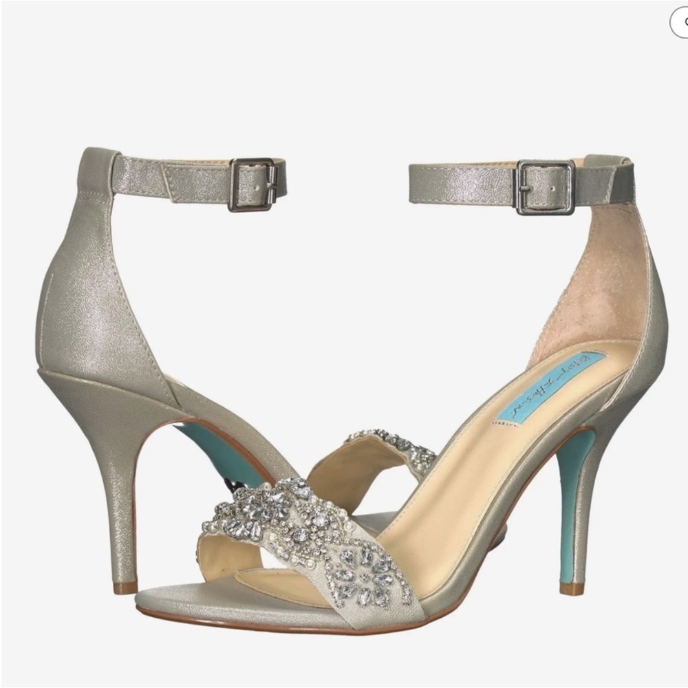 Blue by Betsey Johnson Gina Silver rhinestone Embellished Heels Size 11 - Picture 2 of 14